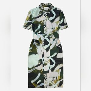 Silk Short Sleeve Belted Dress